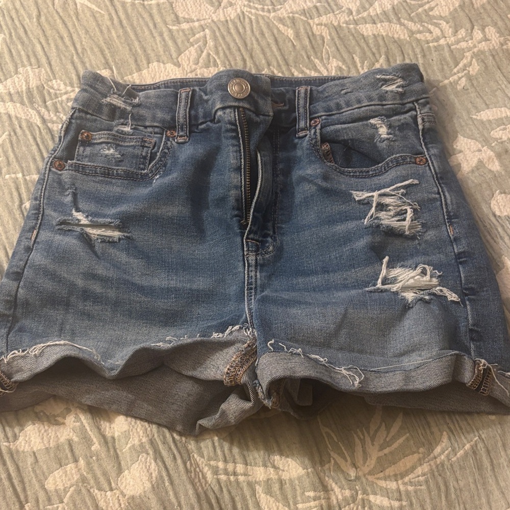American Eagle Outfitters Blue Distressed Jean Shorts